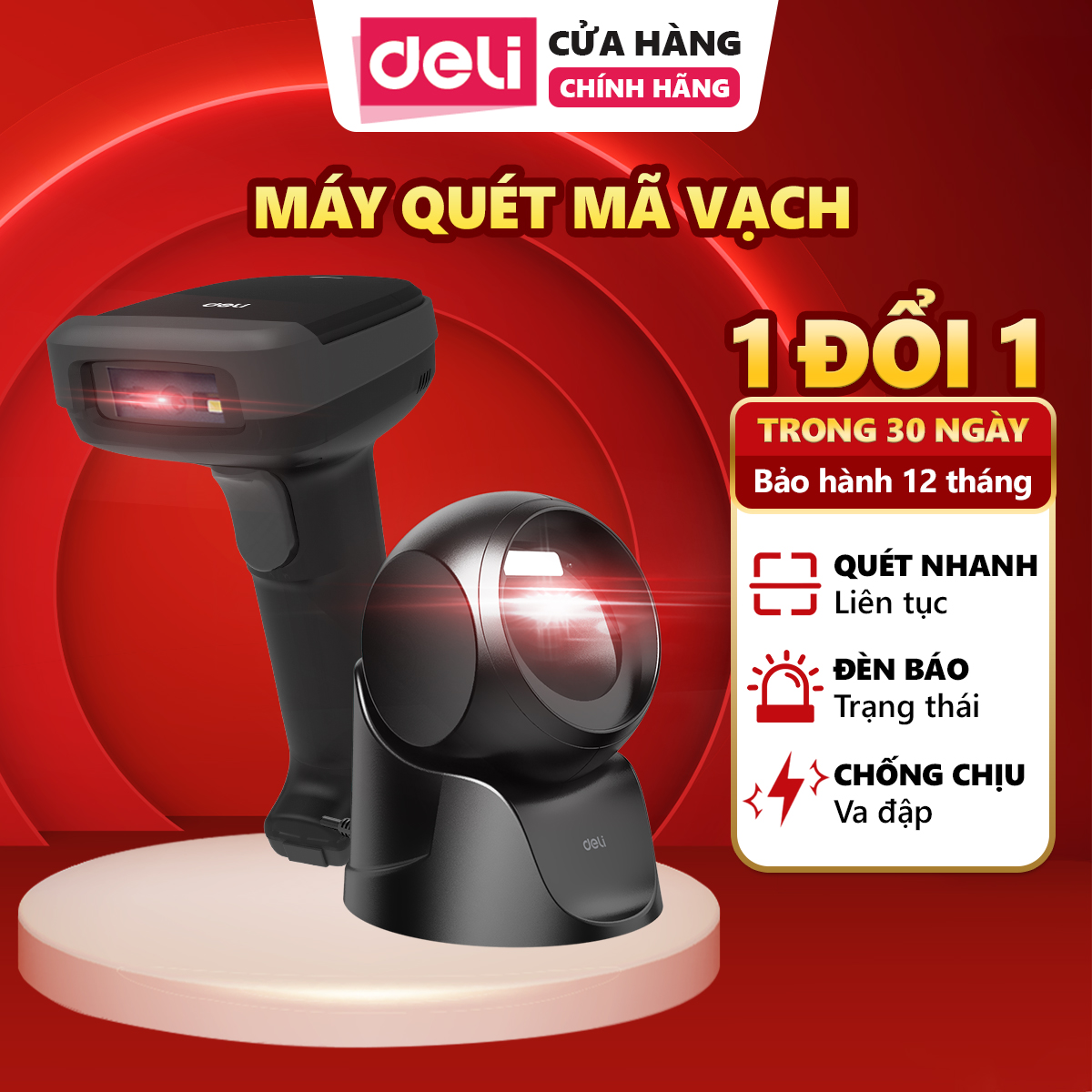 Máy Quét Mã Vạch Chính Hãng Deli - Tốc Độ Quét Nhanh, Độ Chính Xác Cao, Hỗ Trợ Đa Dạng Mã Vạch, Thiết Kế Gọn Nhẹ và Bền Bỉ, Dễ Dàng Sử Dụng, Phù Hợp Cho Cửa Hàng, Siêu Thị và Kho Hàng, Bảo Hành 12 Tháng
