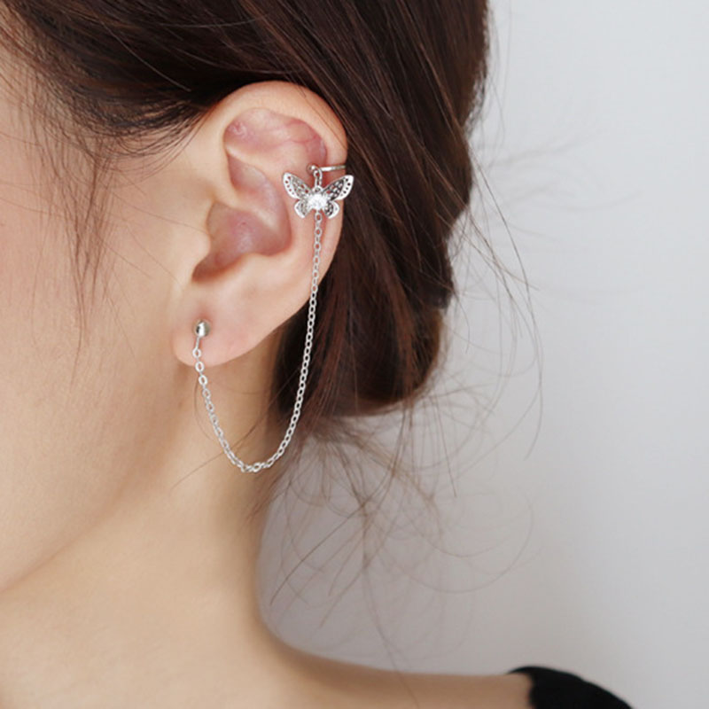 1 chiếc - bông tai bướm xinh xắn đính zircon vành tai