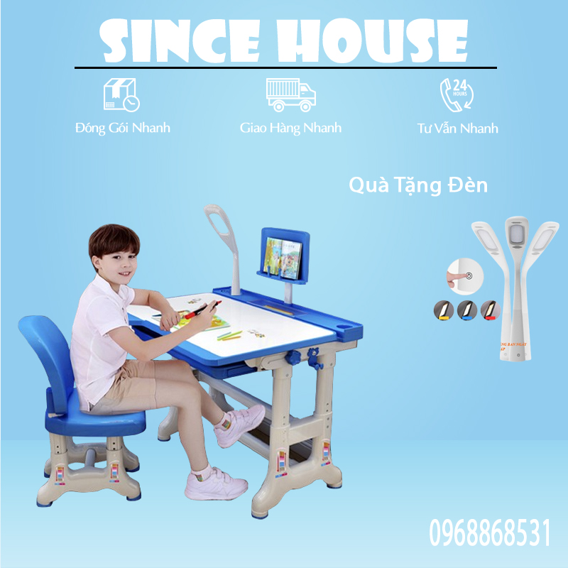 Bàn Học Sinh Điều Chỉnh Độ Nghiêng Mặt Bàn 3 Cấp Độ Phù Hợp Nhu Cầu Đọc, Viết, Vẽ Của Trẻ, Bàn Học Sinh Cao Cấp Tặng Đèn Led Siêu Sáng Bảo Vệ Mắt Chống Cận