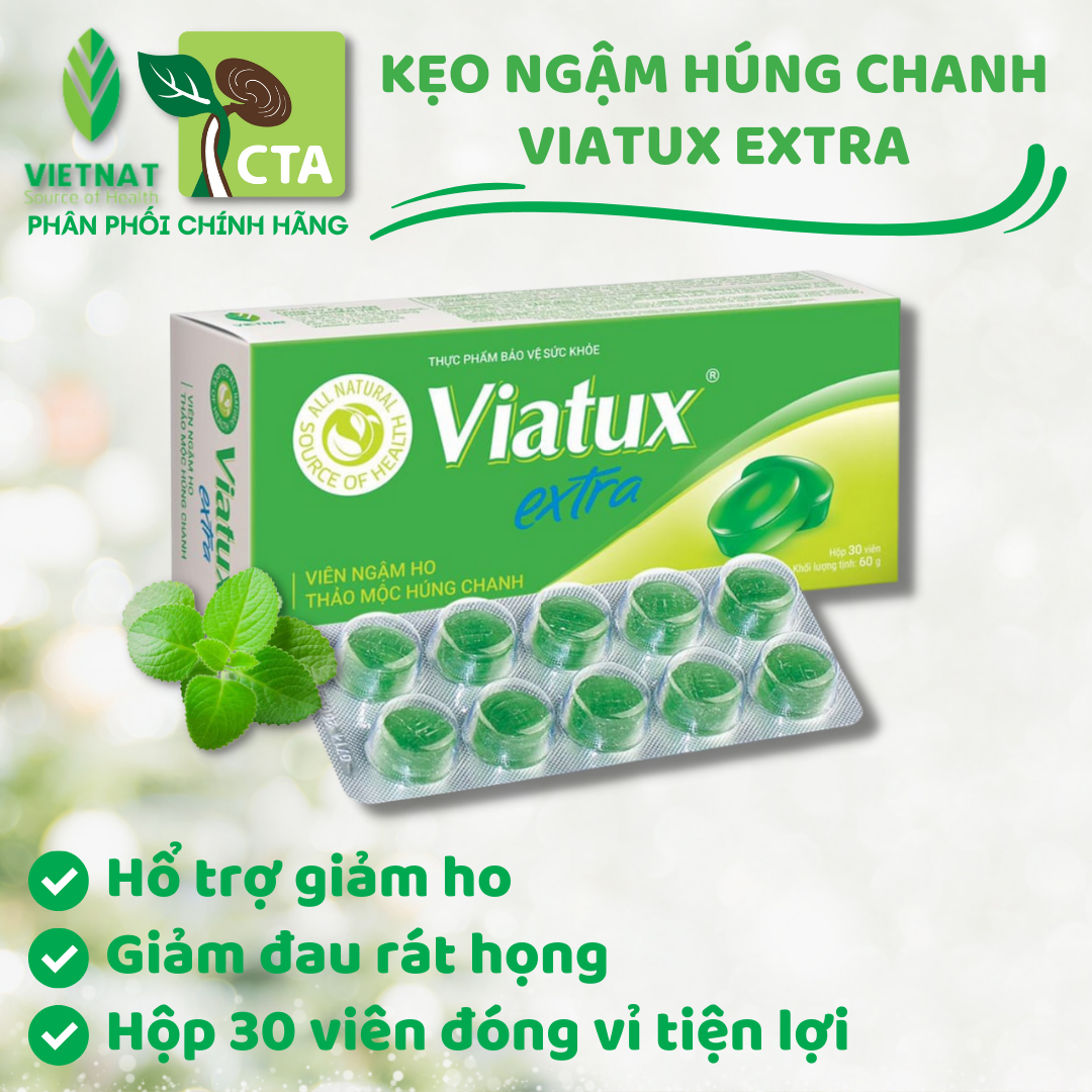 Kẹo Ngậm Húng Chanh Viatux Extra Thảo Mộc Vietnat Hộp 30 viên