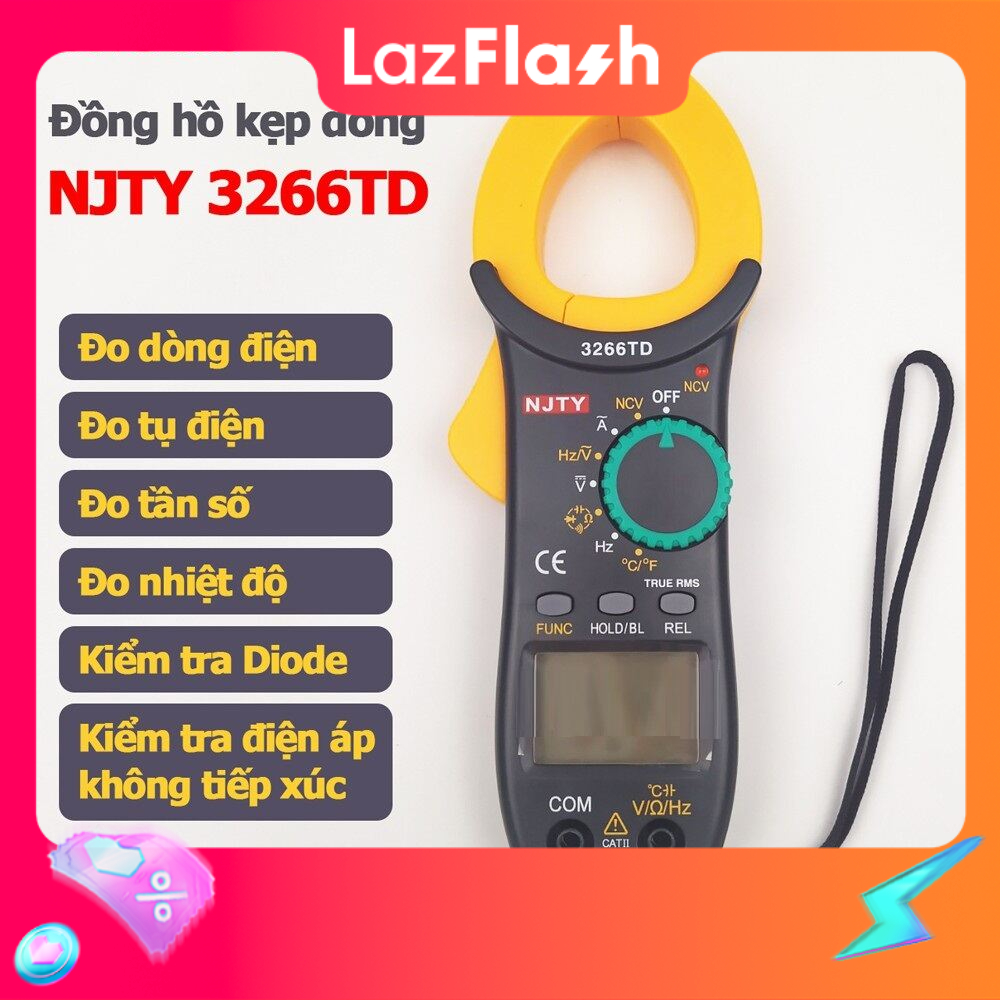 Ampe Kìm Đồng Hồ Vạn Năng NJTY 3266TD Đo Tụ,Tần Số, Nhiệt Độ, Dòng Điện, Điện Áp, Điện Trở, Điện Dung Công Cụ Sửa Chữa Điện, Điện Lạnh,