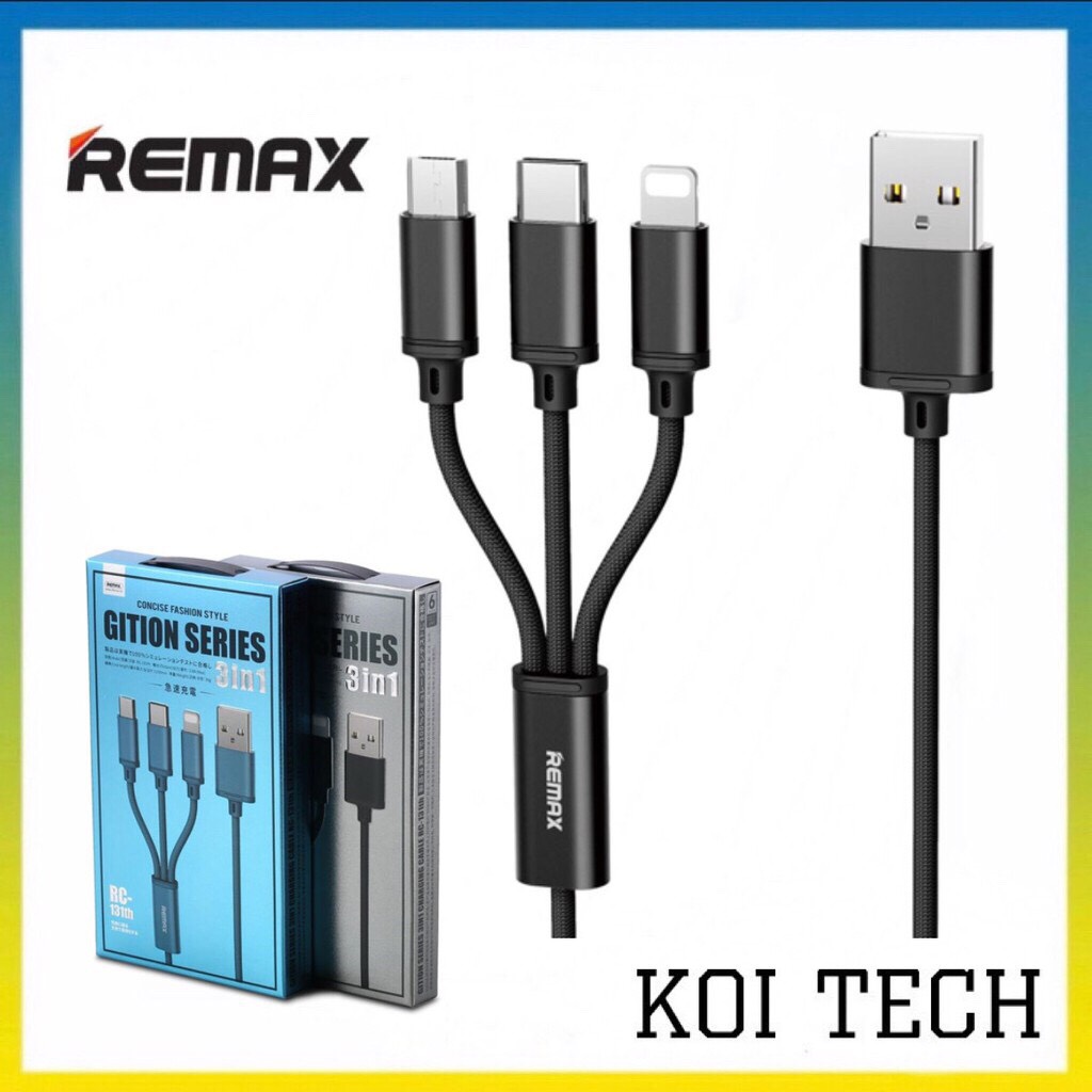 Cáp sạc Dây sạc dây dù 3in1 Remax RC-131th microUSB - Lightning và Type-C - 2.8A, dài 1.15M - KOI TECH