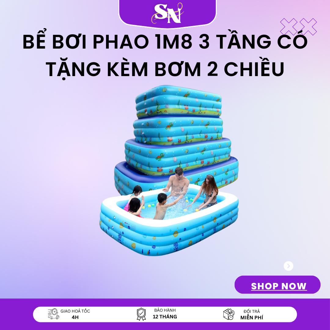 Bể Bơi Phao 2m1 3 Tầng Có Tặng Kèm Bơm 2 Chiều Bể Bơi Bé 1m8 3 Tầng Giá Tốt Hồ bơi phao cho bé 3 tần