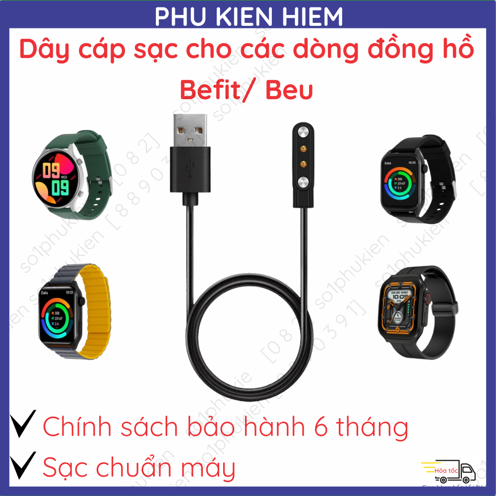 [Bảo hành 6th] Dây cáp sạc đồng hồ Befit Beu B1/B2/B3/B4/KW09/PT2/PT1/WatchS/Active 1/Sporty 2 Pro/B
