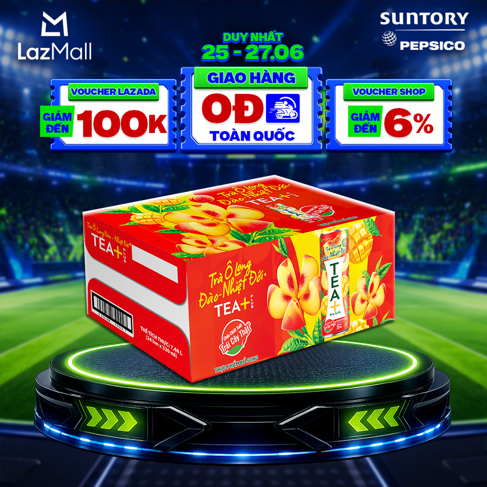 [SALE 15.6] Thùng 24 Lon Trà Ô Long Tea+ Đào Trái Cây Nhiệt Đới (320ml/lon)