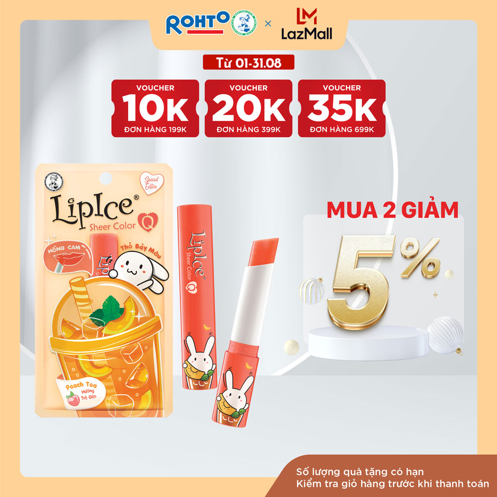 Son LipIce Sheer Color Q phiên bản Thỏ 7 màu 2.4g (Trà đào)