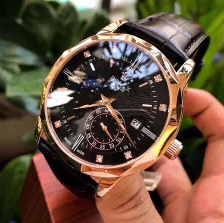 Đồng hồ Nam R.868 máy nhật, mẫu 3kim mặt số đính đá, mặt Đen viền vàng,dòng cơ Automatic size 40mm