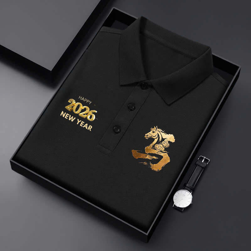 Year of the Rooster Logo Polo Shirt with 2026 Pattern - 3