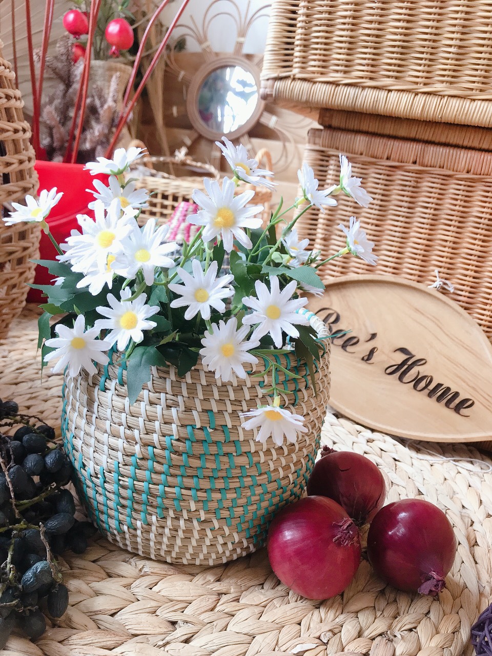 Lọ hoa, lục bình bằng cói tự nhiên đan tay tỉ mỉ dùng décor trang trí phong cách vintage boho xinh xắn, có ảnh thật, không bao gồm hoa