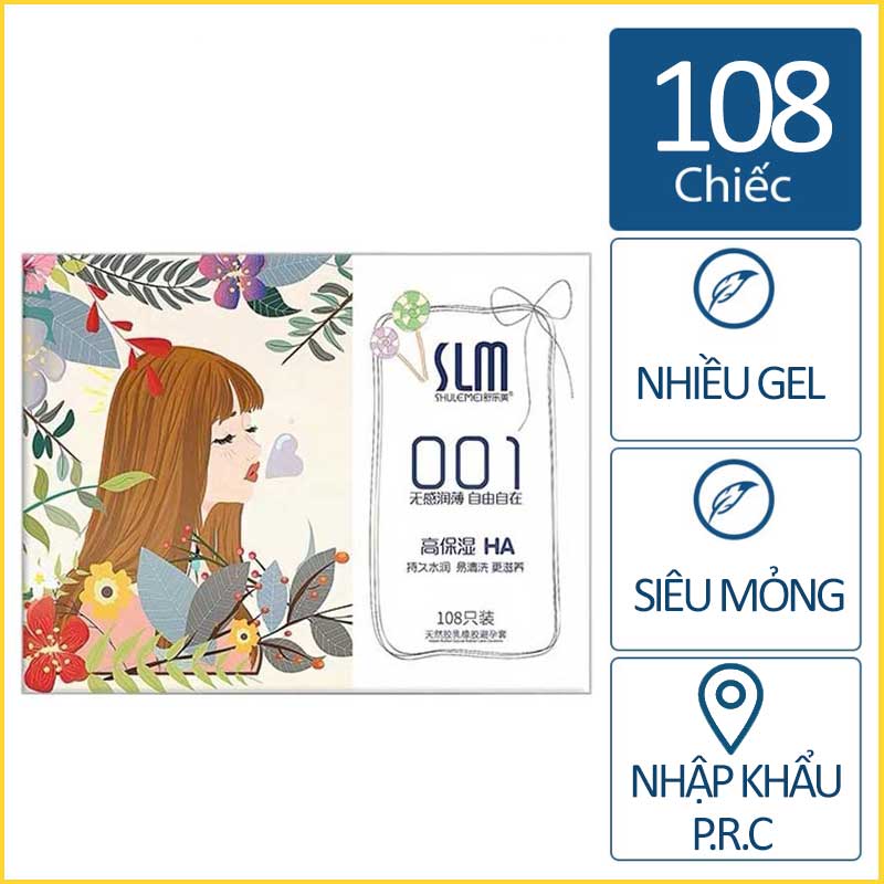 Bao cao su SLM 001 cực siêu mỏng, nhiều gel bôi trơn, nội đia Trung cao cấp - 108 chiếc (Có bán lẻ)
