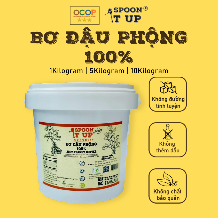 Bơ Đậu Phộng 100% 1kg, 5kg Nguyên Chất, Tự Nhiên, Không Đường, Thuần Chay, Giá Tốt- Spoon It Up