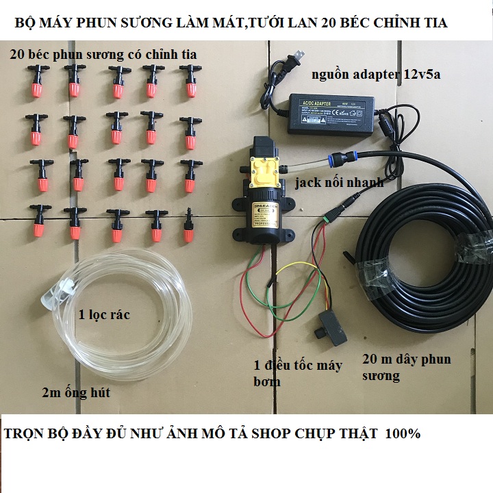 Bộ phun sương 20 béc chỉnh tia - máy phun sương - máy bơm tăng áp