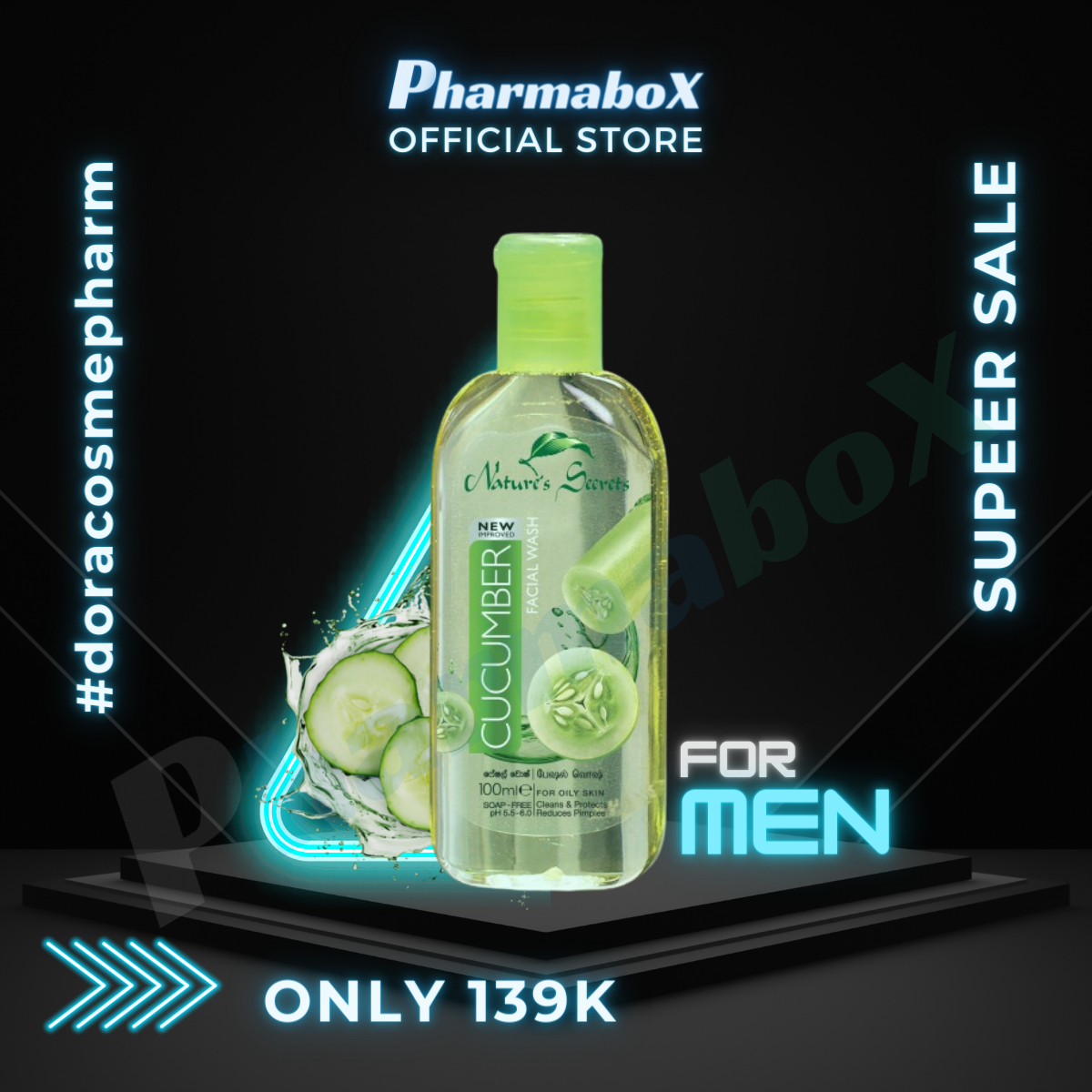 [HCM]Sữa rửa mặt nam sạch nhờn giảm mụn Cucumber Extract Facial Cleansing Gel 100ml