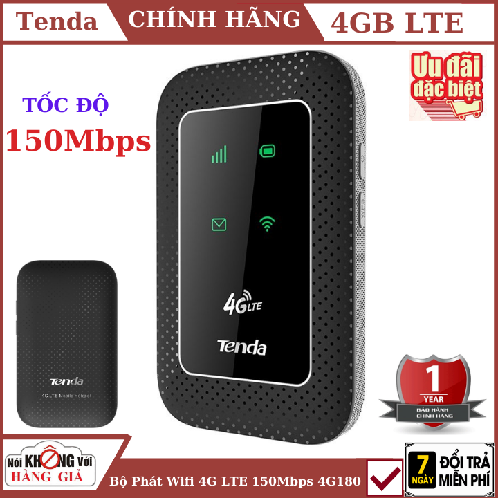 Bộ phát wifi di động 4G LTE 150 MBPS Tenda - 4G180 , phát wifi 4G , phát wifi bằng sim , phát wifi di động , phát 4G , phát wife