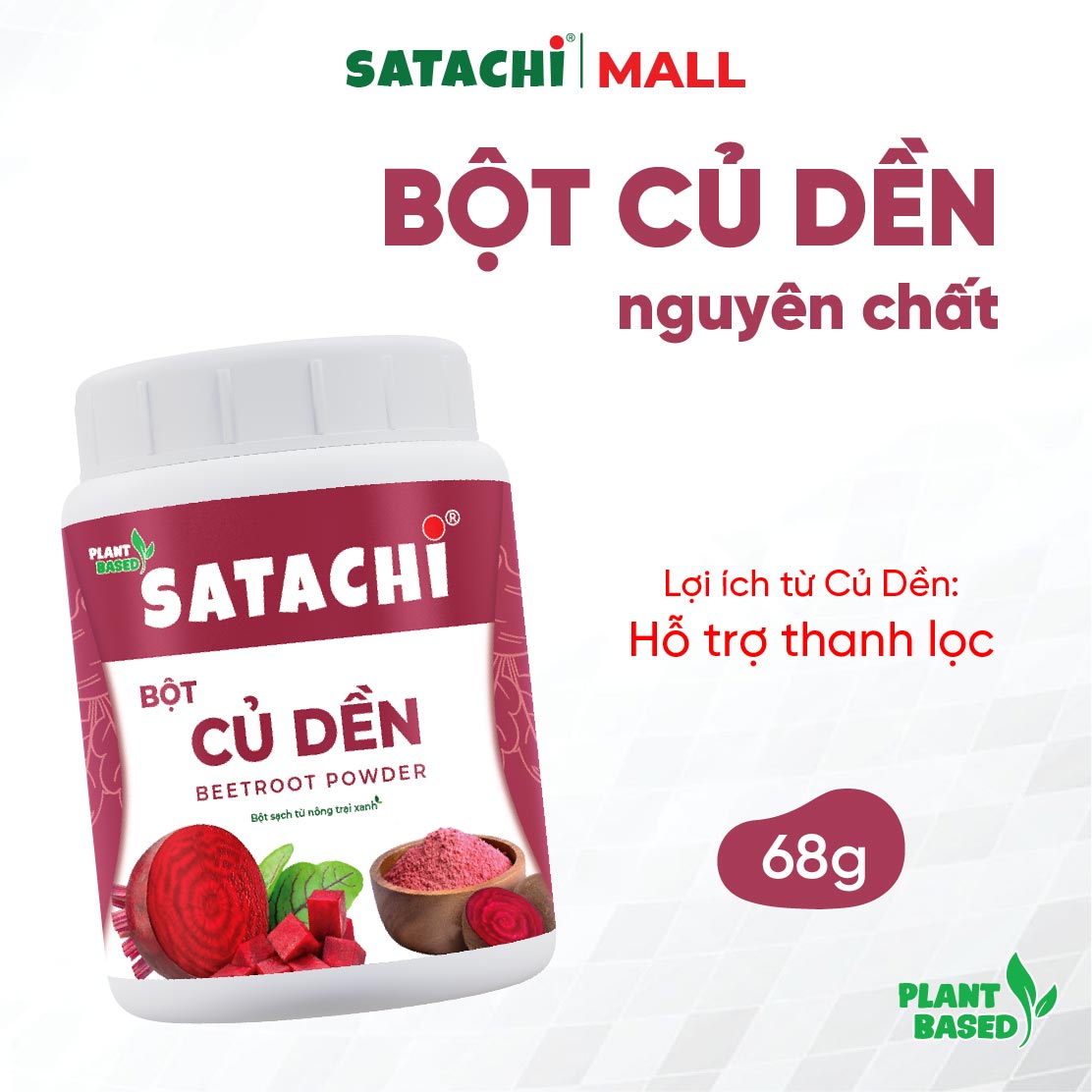 Bột Củ Dền Nguyên Chất SATACHI – 100% củ dền tươi, không đường – Hộp 68g