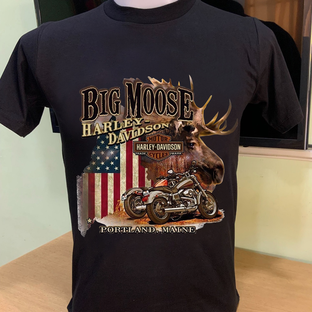 Harley T-shirt Áo phông nam và nữ mô tô Harley-Davidson BIG MOOSE in cá nhân