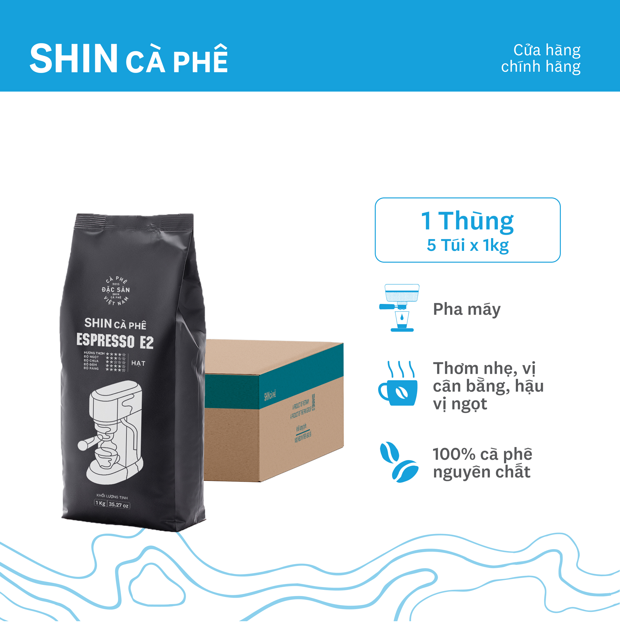 Cà Phê Pha Máy - Espresso E2 - SHIN Cà Phê - Thùng 5 gói - 1kg/gói