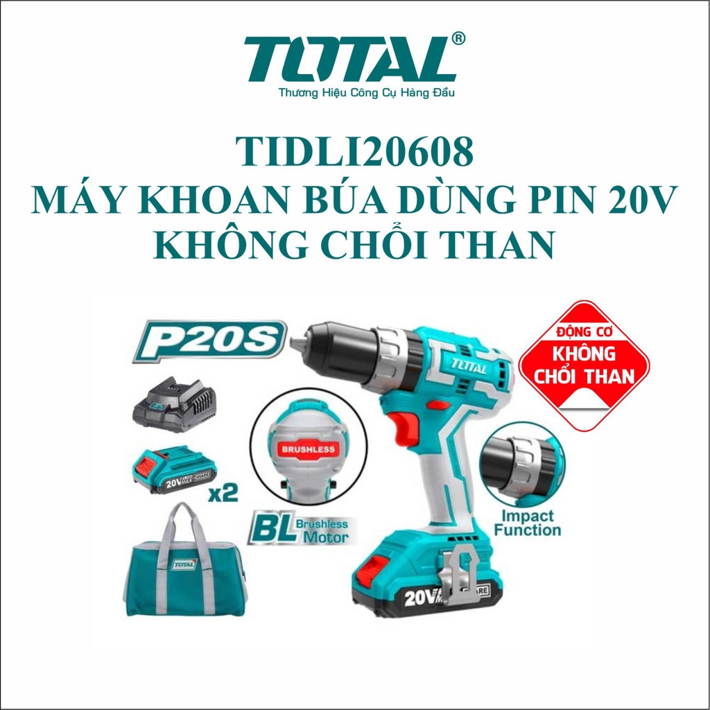 Máy khoan búa dùng pin lithium 20v total tidli20608