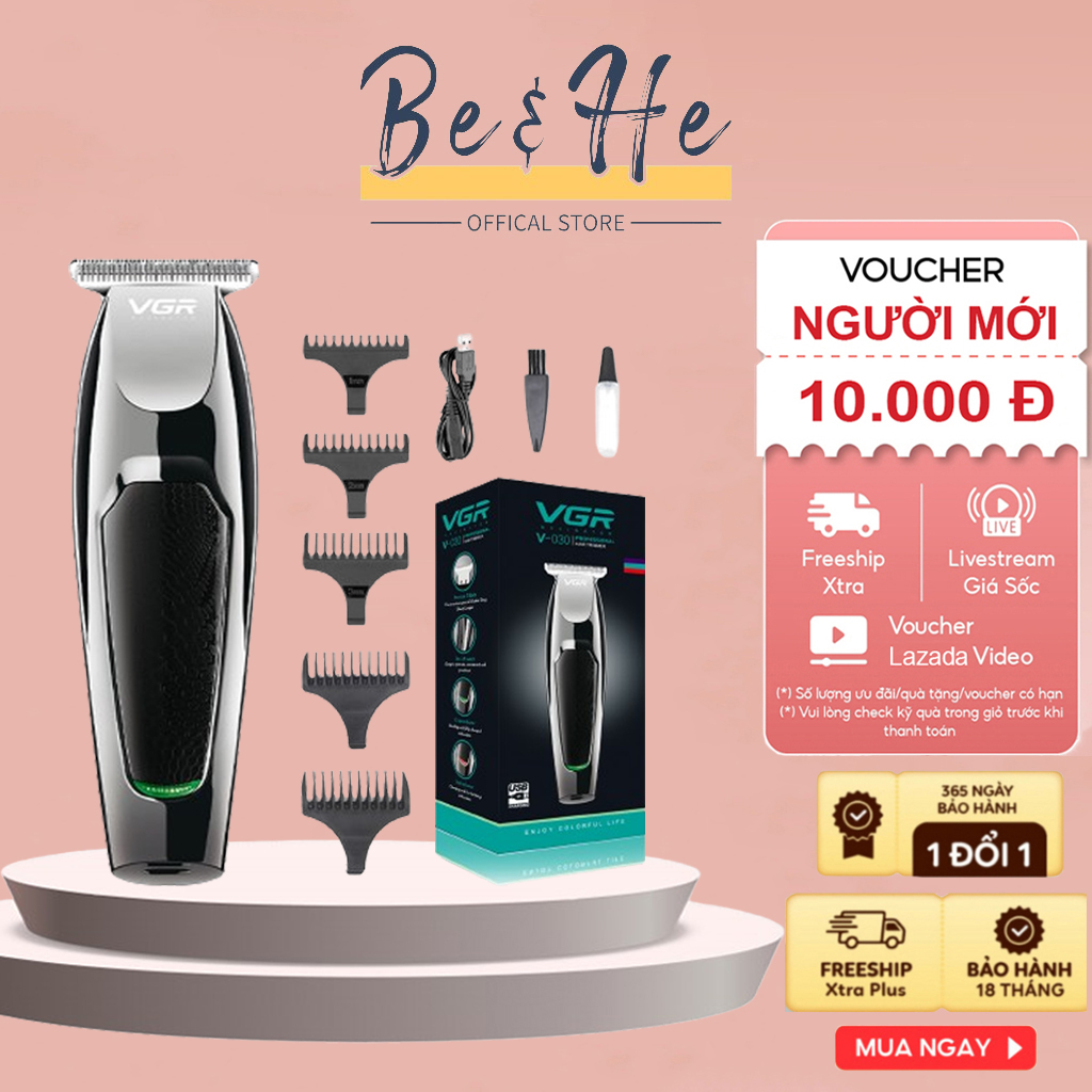 Tông Đơ Cắt Tóc Nam Đa Năng VGR Tăng Đơ Cắt Tóc Cầm Tay Dễ Dàng Chăm Sóc Tóc - Tặng Kèm 5 Đầu Tông Đơ Và Chổi Vệ Sinh