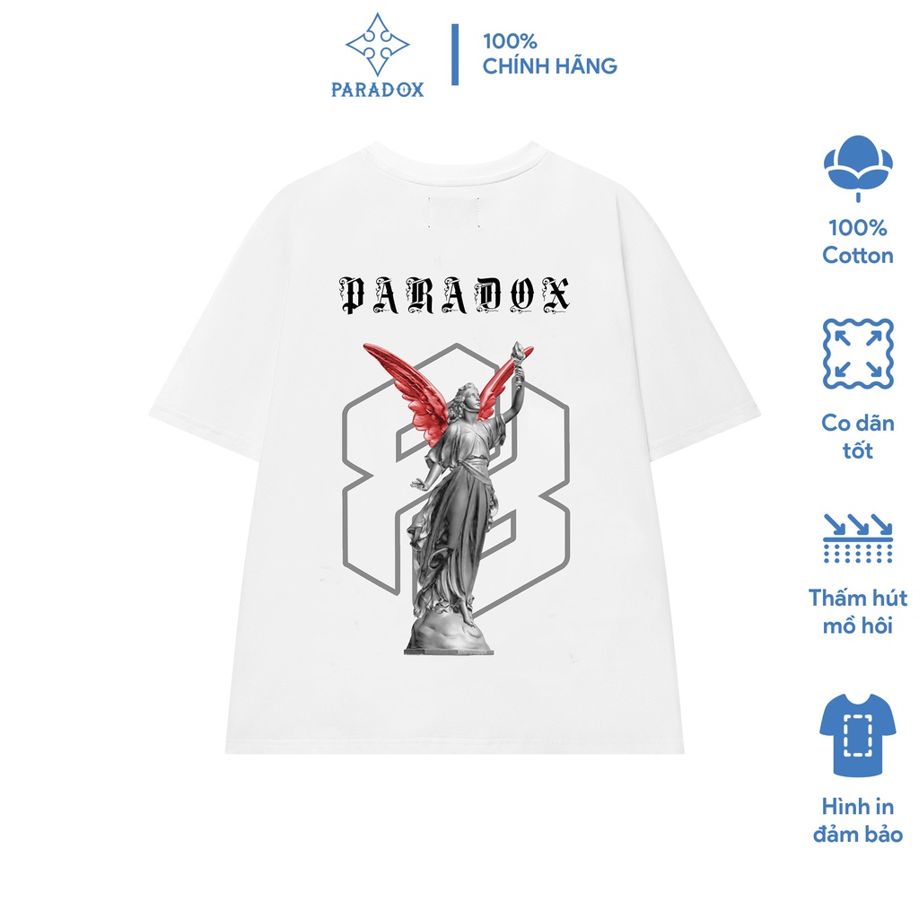 Áo thun form rộng paradox tay lỡ - unisex - in hình - glory fairy - màu trắng