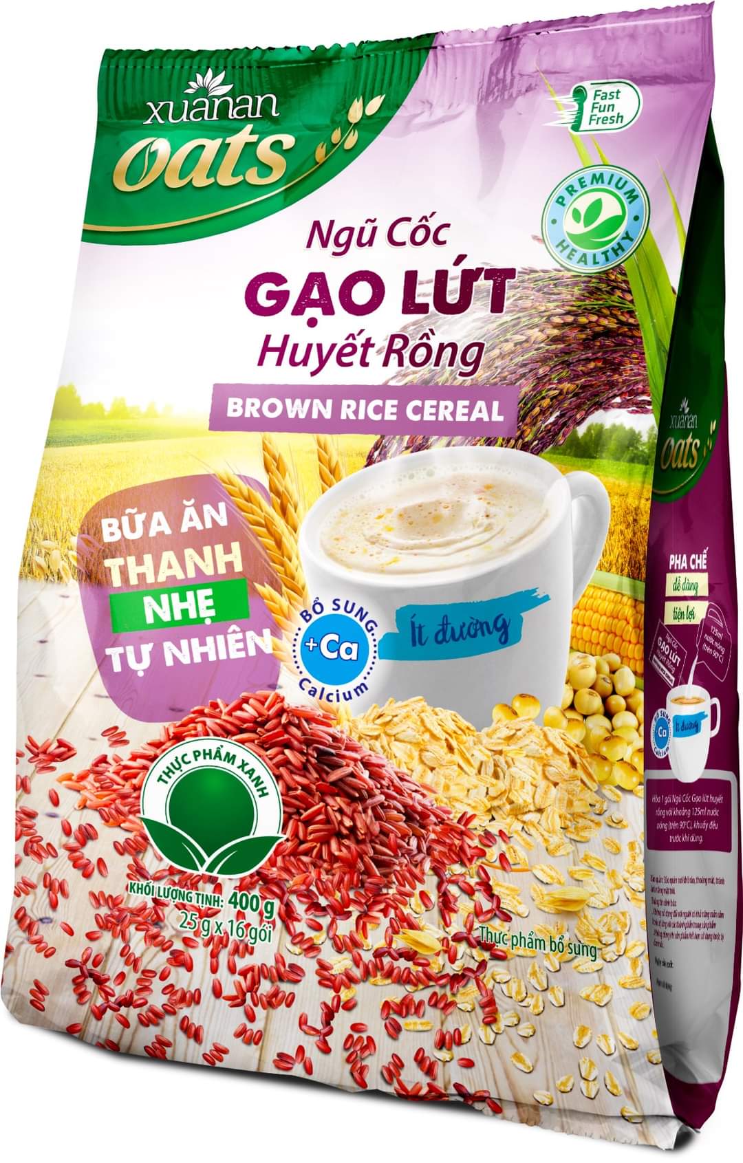 Ngũ Cốc Dinh Dưỡng Gaọ Lứt Huyết Rồng Xuân An - Bịch 400g ( 16gói x 25g)