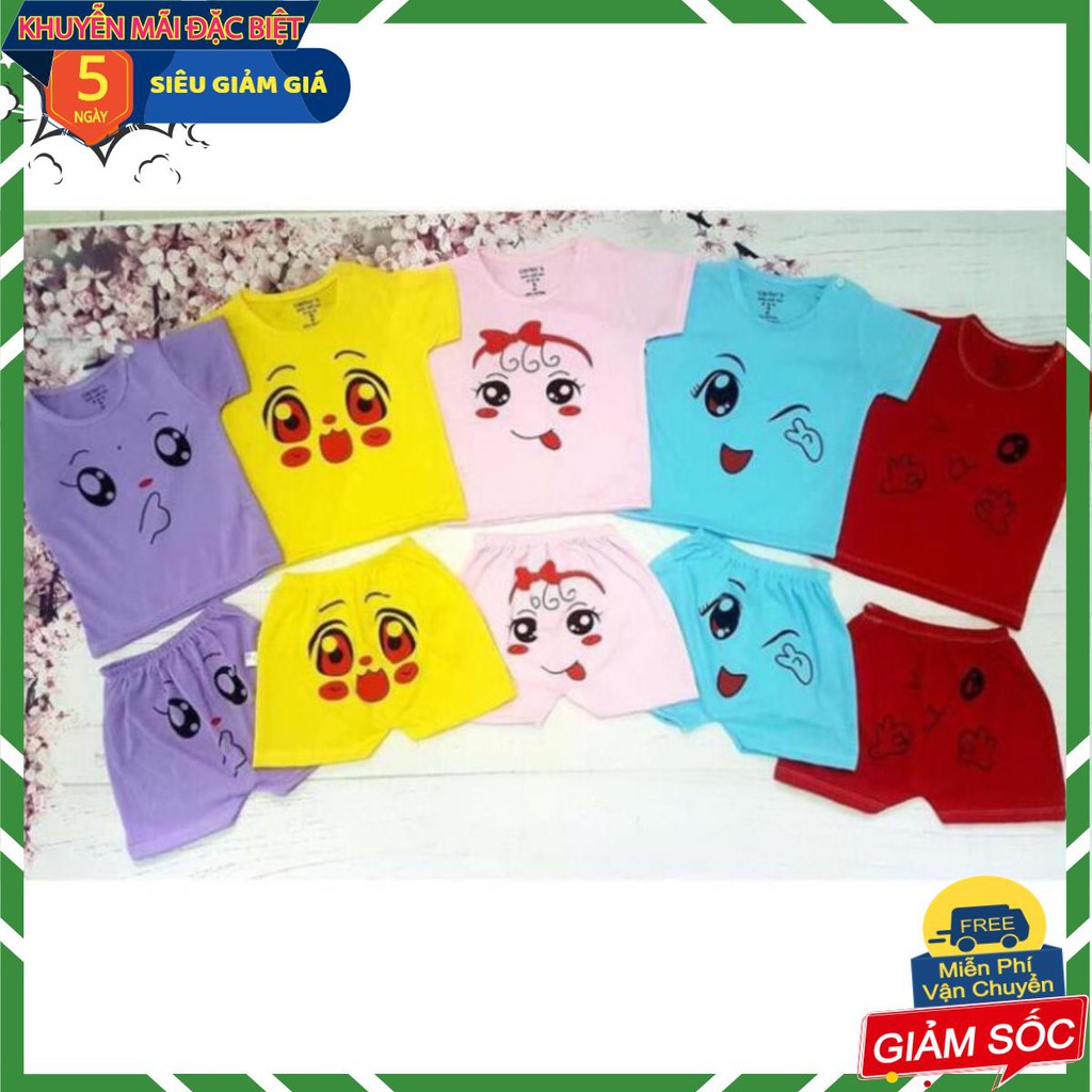 Combo 5 bộ đồ mặt cười cho bé trai, bé gái từ 5 -15kg, quần áo sơ sinh, quần áo cho bé