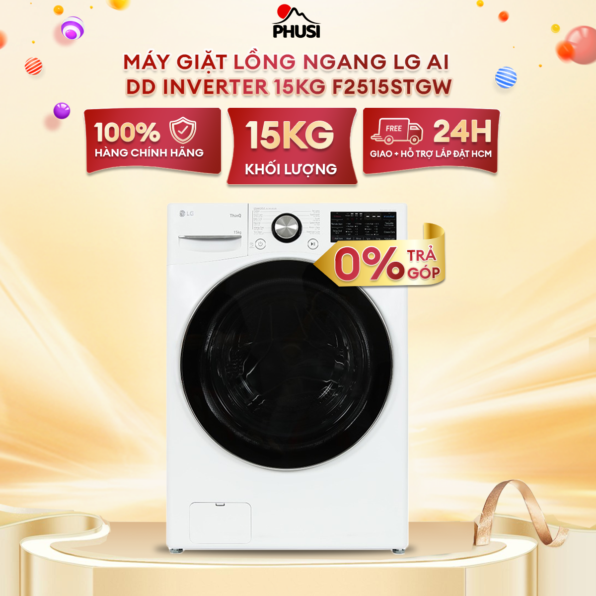 Máy giặt lồng ngang lg ai dd inverter 15kg f2515stgw