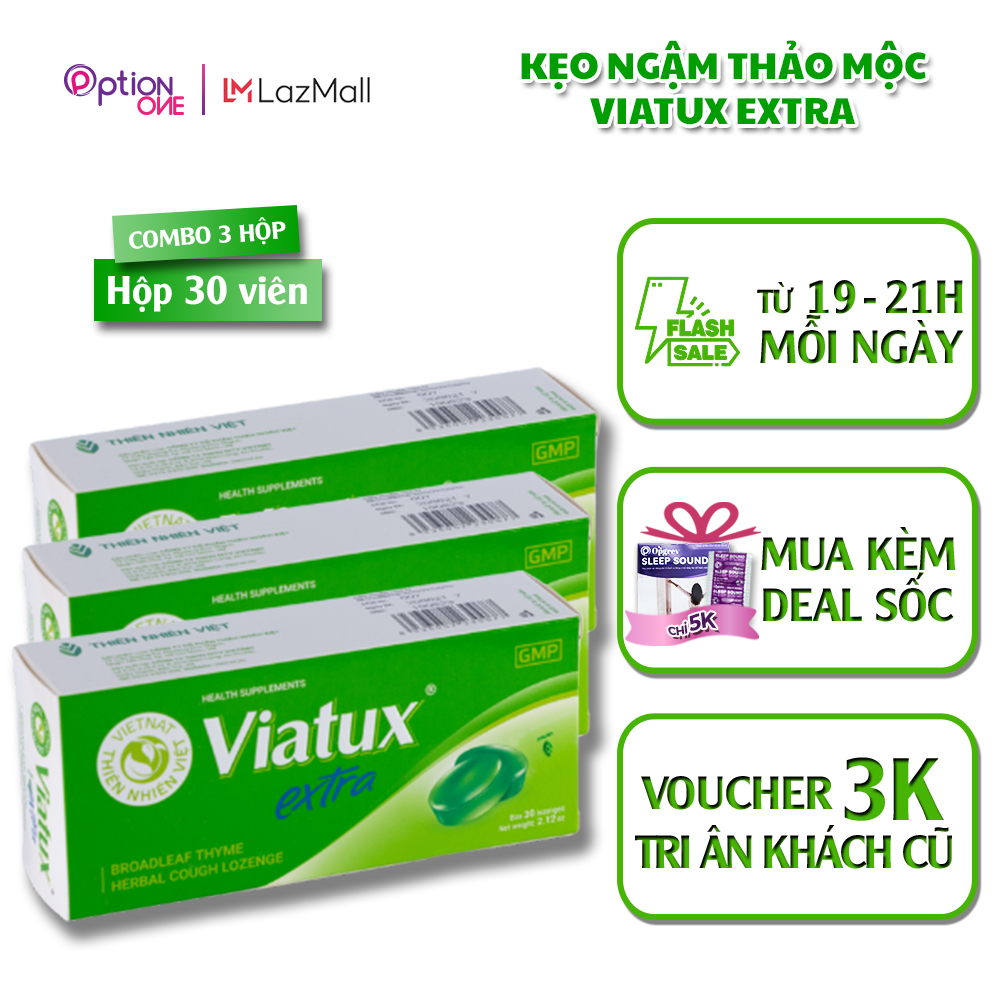 Combo 3 Hộp Kẹo Ngậm Viatux Extra - Vietnat Giảm Ho Khàn Tiếng - Hộp 30 Viên