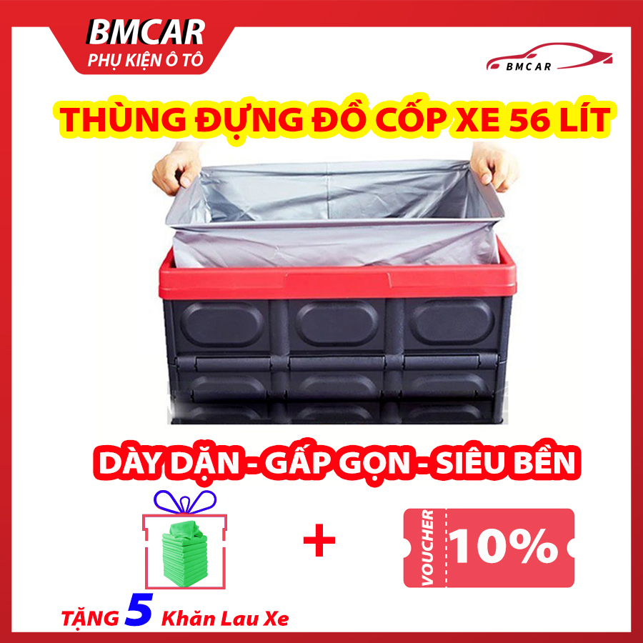 [TẶNG VOUCHER GIẢM 10%] Hộp đựng đồ cốp xe ô tô gấp gọn 56 LÍT TIỆN DỤNG, Thùng dung dồ cop xe, thung dung do cop xe, hộp đựng đồ tiện dụng - TẶNG Khăn lau xe ô tô chuyên dụng