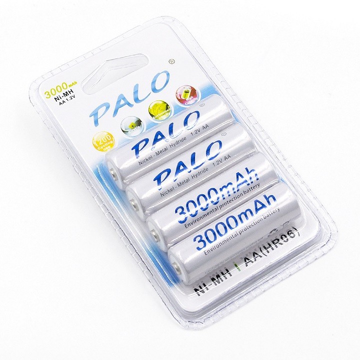 Vỉ 4 viên pin tiểu sạc palo aa ni-mh 3000mah cho máy ảnh, ô tô điều khiển