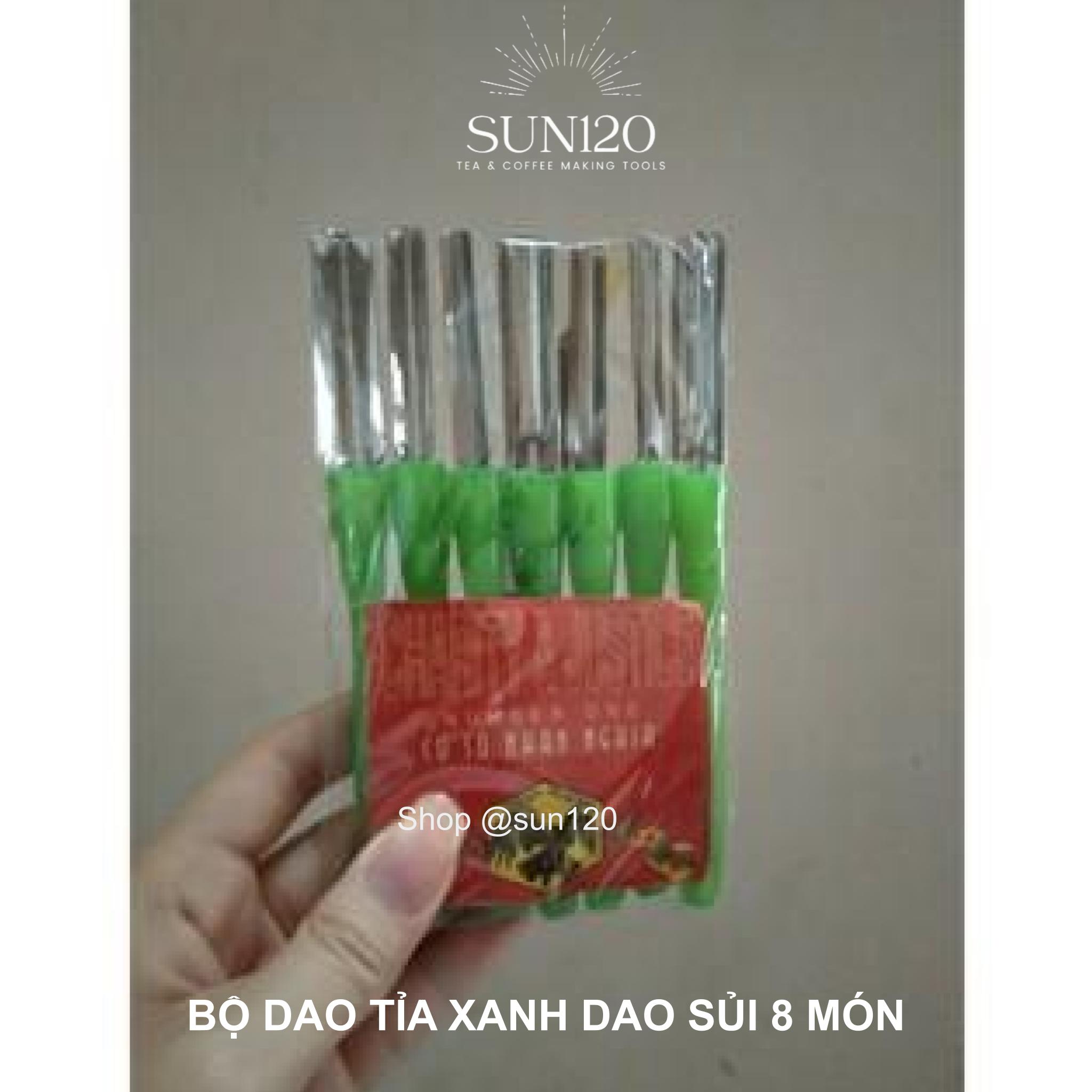 Bộ dao tỉa xanh 8 món dao sủi tỉa hoa quả cán nhựa chống trơn