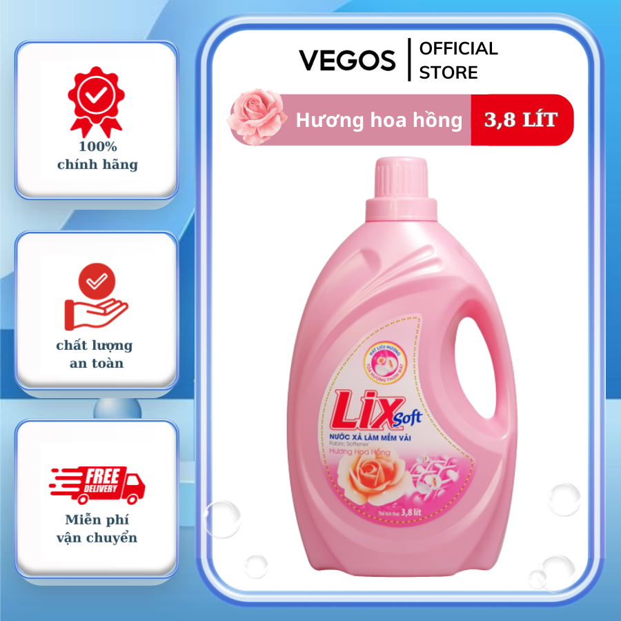 Nước xả vải LIXSOFT hương hoa hồng 3.6L xả quần áo lưu hương trên từng sợi vải - LSH36