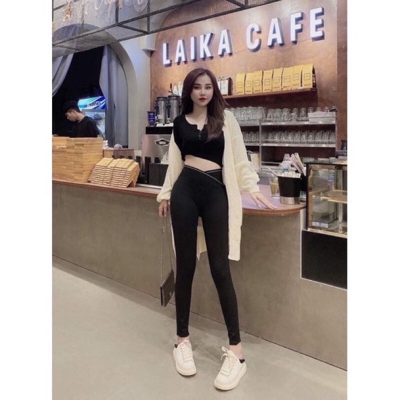 Quần legging nữ lưng cao gen bụng cạp chéo