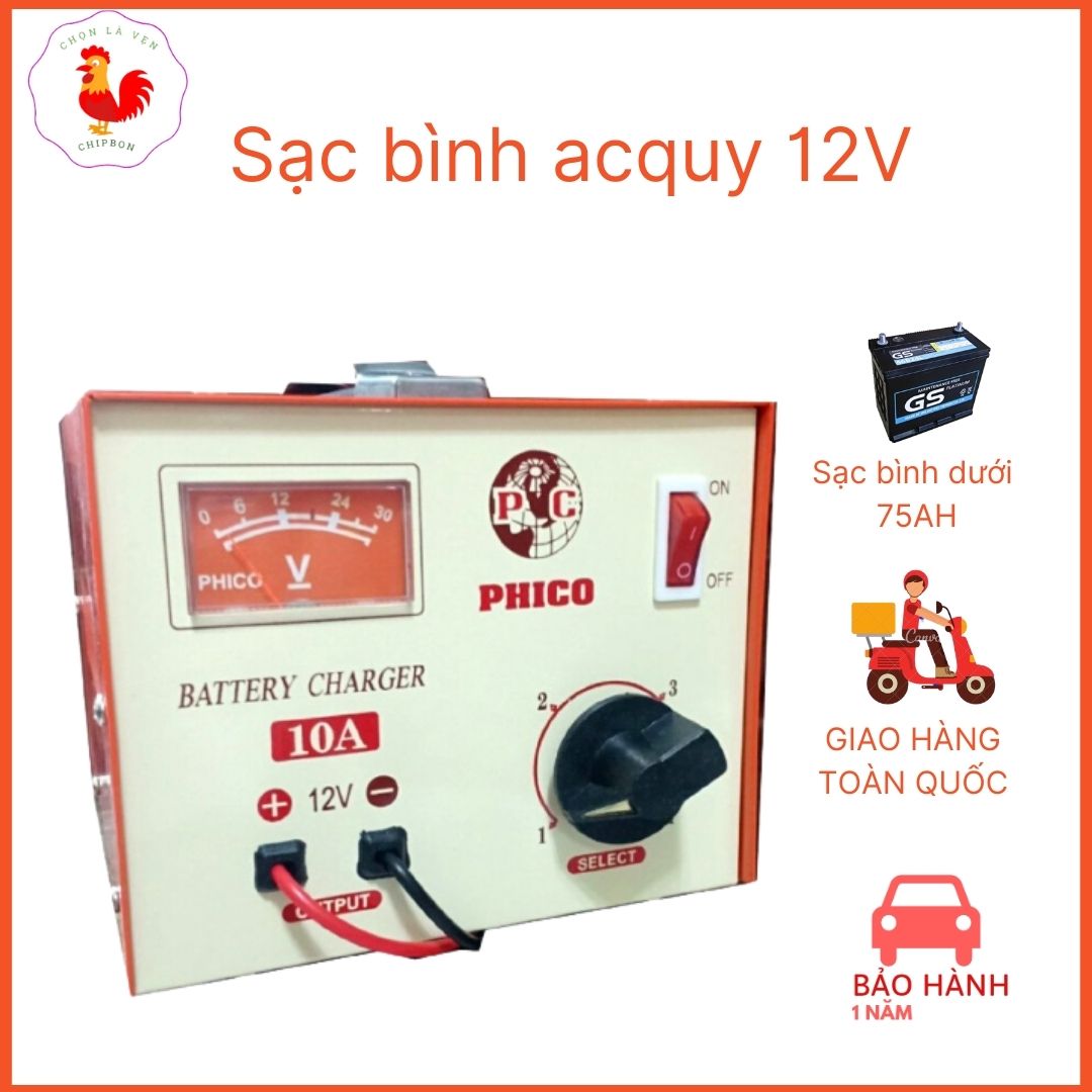 Sạc bình ắc quy 12v với sạc 10a phico 3 chức năng sạc - shop uy tín