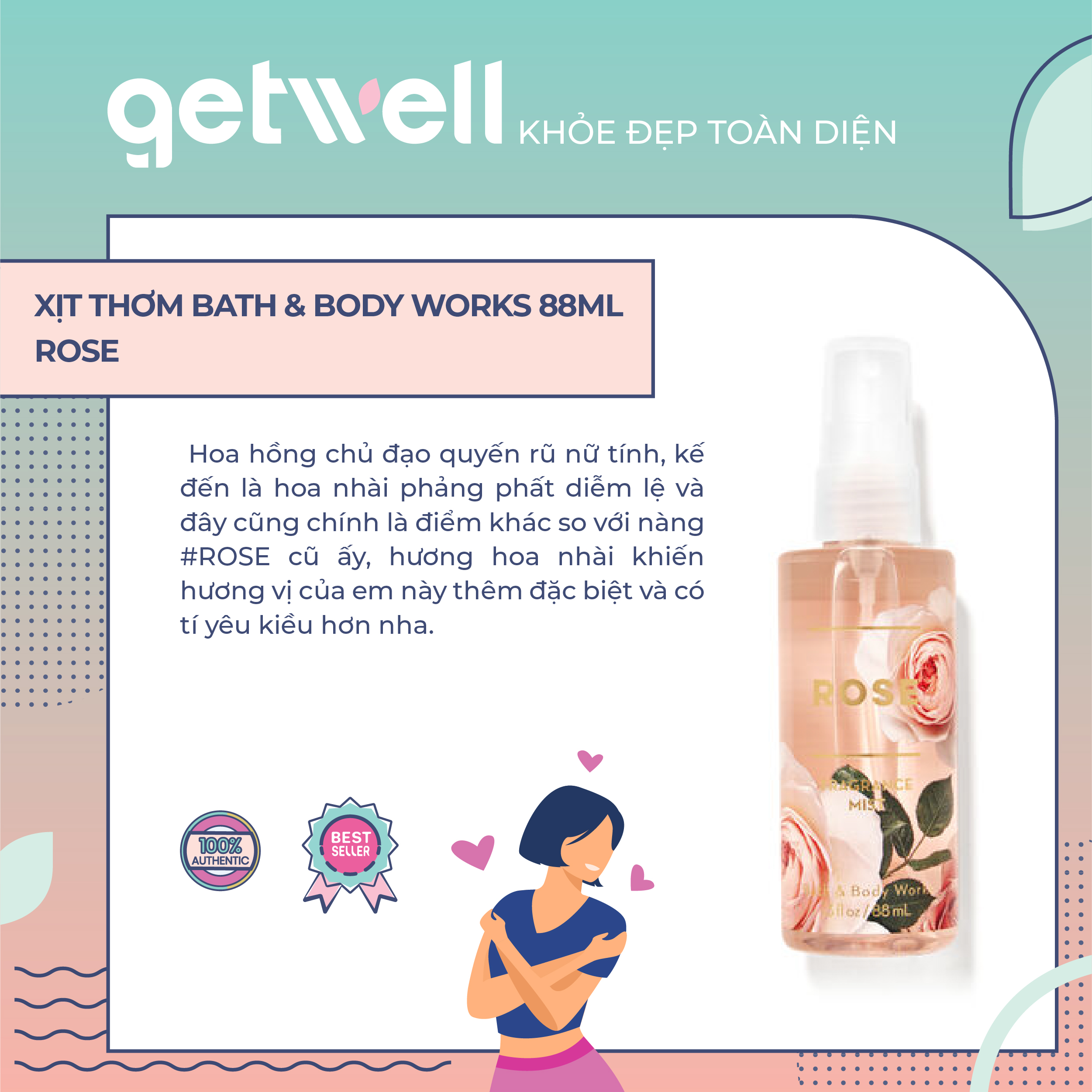 [HCM][MINI] ROSE | Xịt thơm toàn thân Bath & Body Works Fine Fragrance Mist Travel Size (88ml)