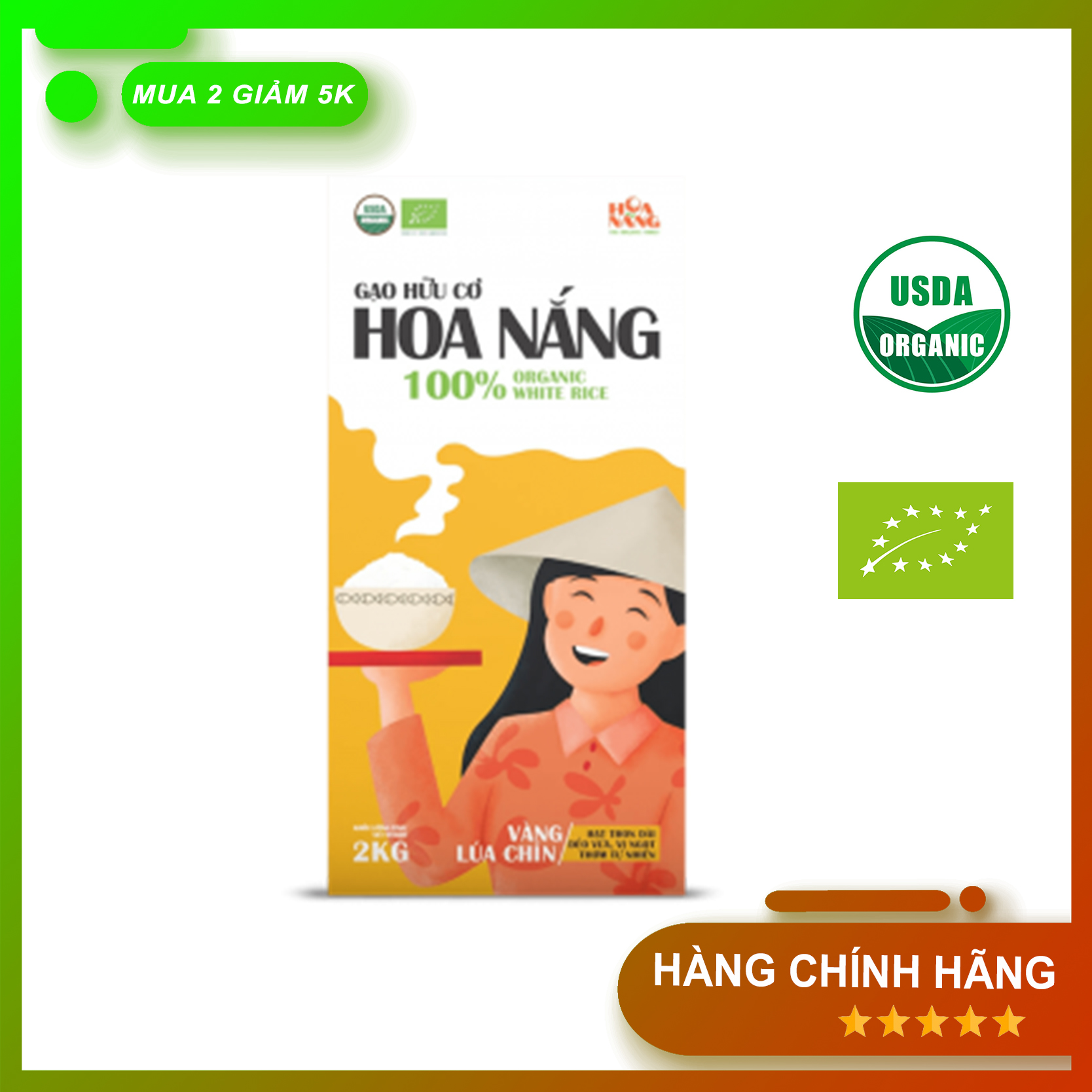 [FREESHIP TỪ 50K] Gạo Hữu Cơ Hoa Nắng - Vàng Lúa Chín 2kg - Kho hữu cơ