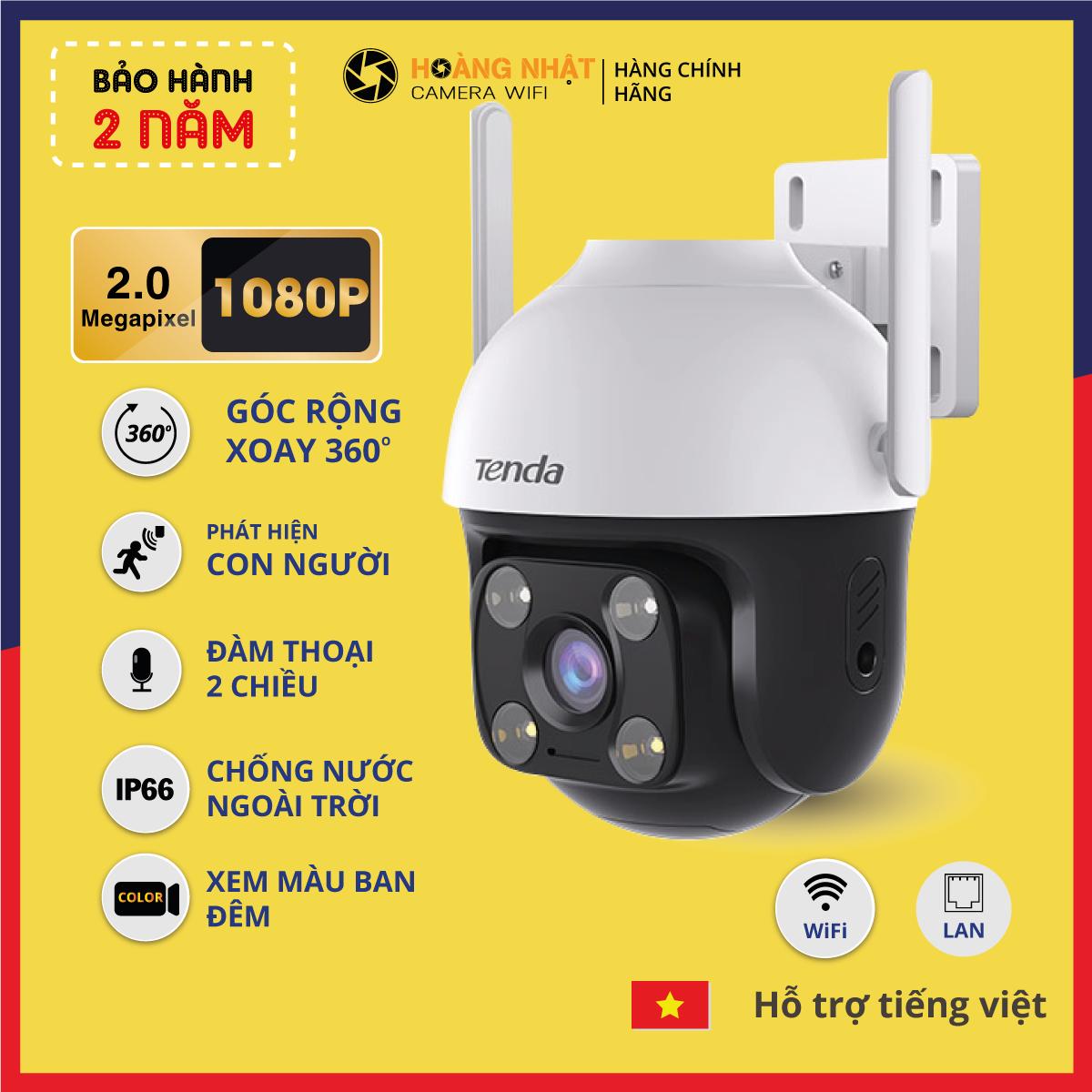 Camera Ngoài Trời 360 Độ Wifi Tenda CH3 Góc Rộng - Đàm Thoại 2 Chiều - Phát hiện con người - Cảnh Báo Điện Thoại - Xem Màu Ban Đêm - Chống Nước - Bảo Hành 2 Năm