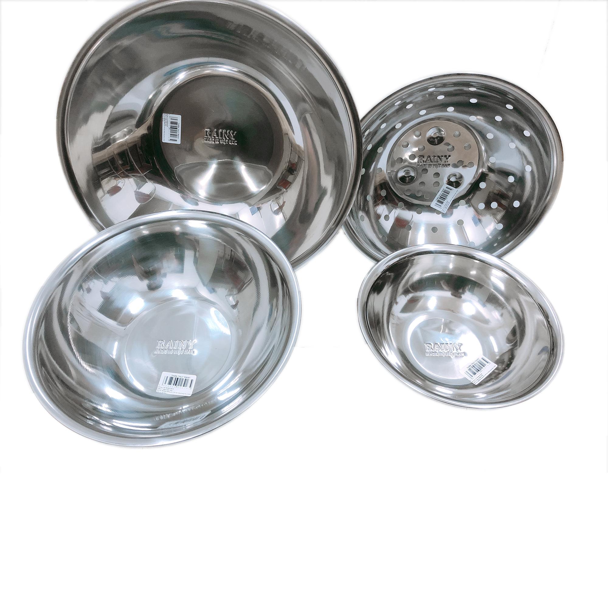Bộ thau rổ inox 4 cái rainy xịn chất lượng giá rẻ tốt thông minh bền