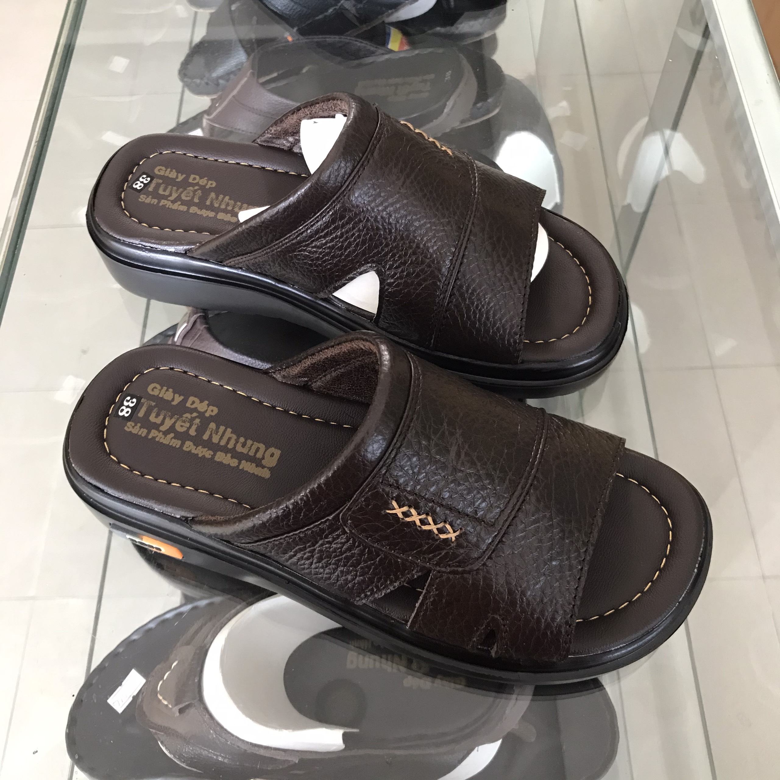 [HCM]Dép Da Nam Trung Niên Đế Cao Màu Nâu/Đen