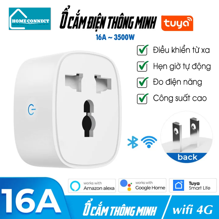 Ổ cắm thông minh đa năng Tuya 16a Wifi hoạt động với Alexa Google & Universal Smart Socket Universal Smart Plug