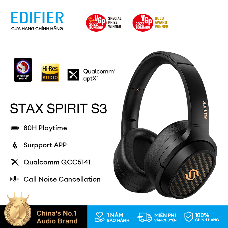EDIFIER STAX SPIRIT S3 với công nghệ loa từ tính phẳng Bluetooth Tai nghe không dây Tai nghe Bluetooth Hi-Fi với âm thanh Hi-Res & Snapdragon kèm Mic dành cho Studio, người yêu âm nhạc, gia đình.