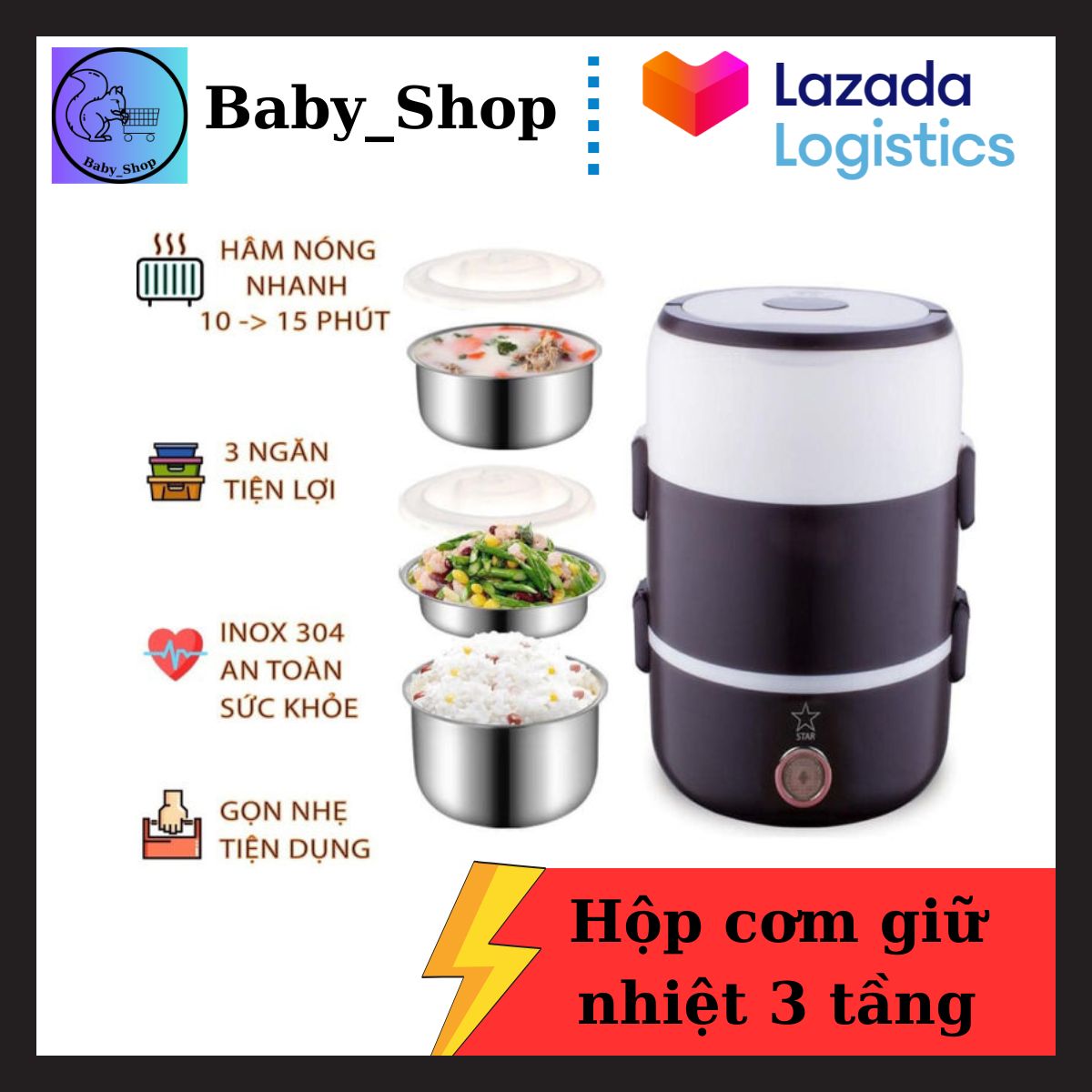 Cà men đựng cơm, camen đựng cơm giữ nhiệt. Hộp Cơm Giữ Nhiệt 3 Tầng Cắm Điện - hộp đựng cơm giữ nhiệt, hộp đựng cơm cao cấp