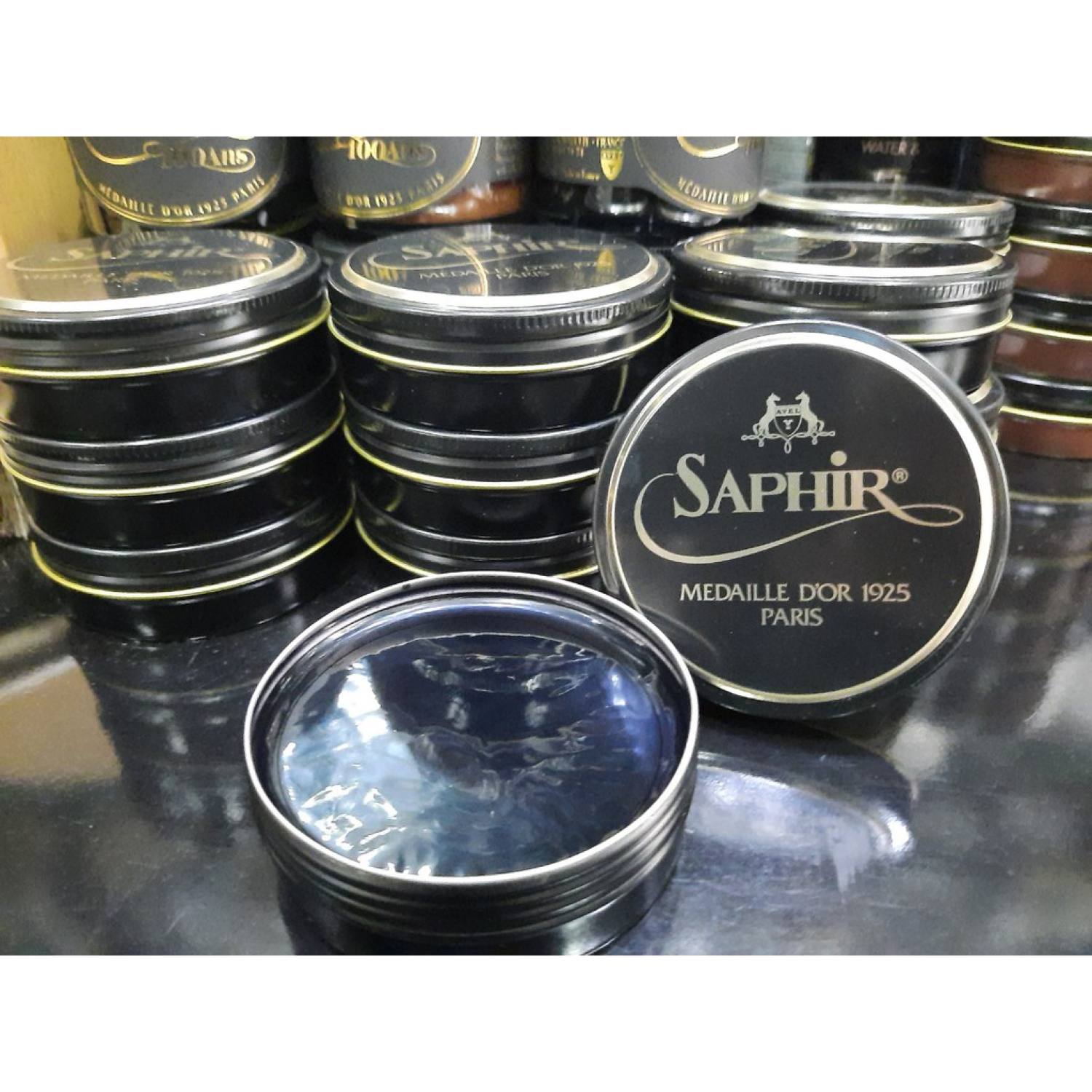 Xi đánh giày đen, Sáp đánh bóng, phục hồi màu giày đép đồ da hàng hiệu màu đen cao cấp MDO Saphir Pate de luxe1925