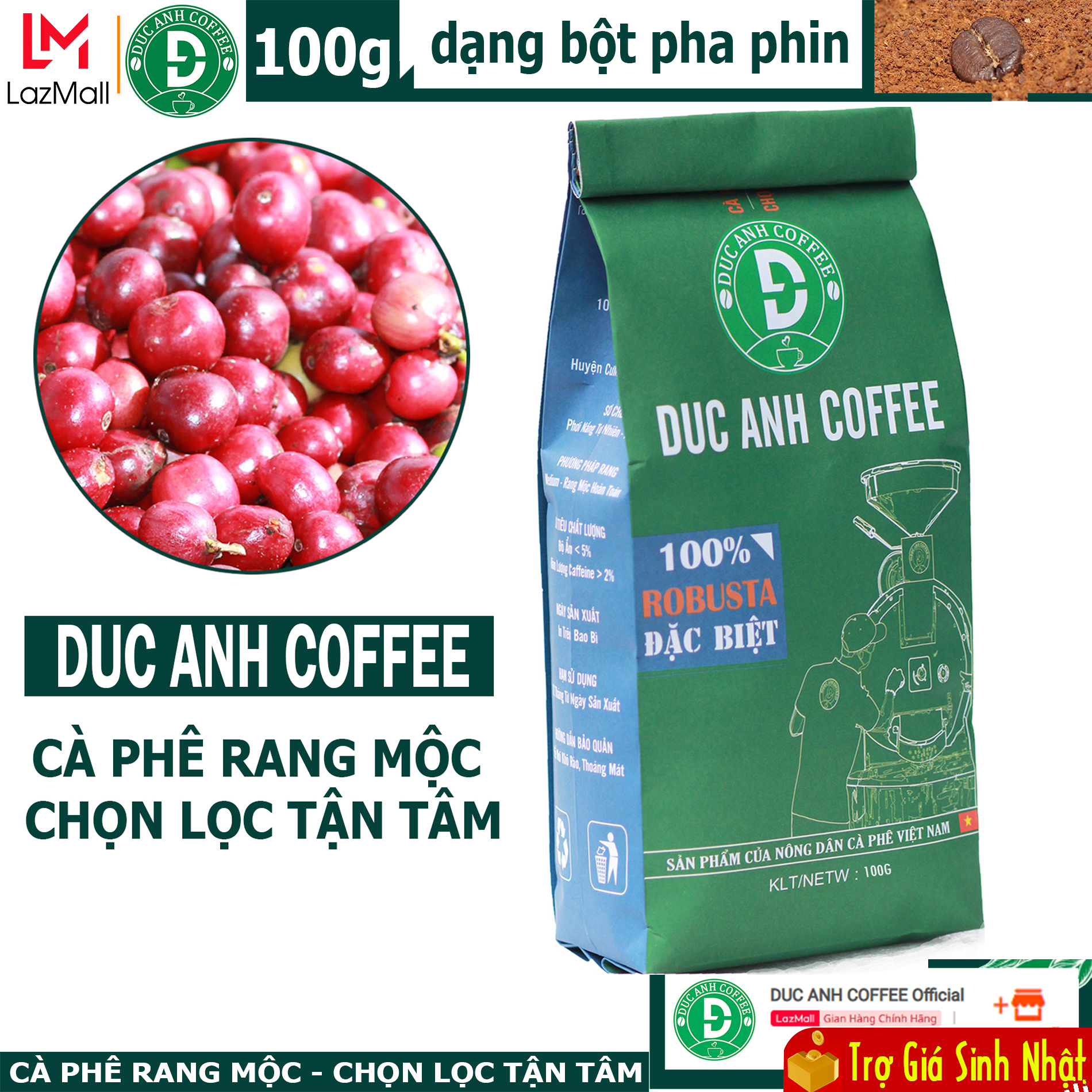 Cà phê rang mộc duc anh coffee gói 100g thành phần 100% robusta buôn ma thuột - xay pha phin - cà phê đức anh - cafe rang xay pha phin