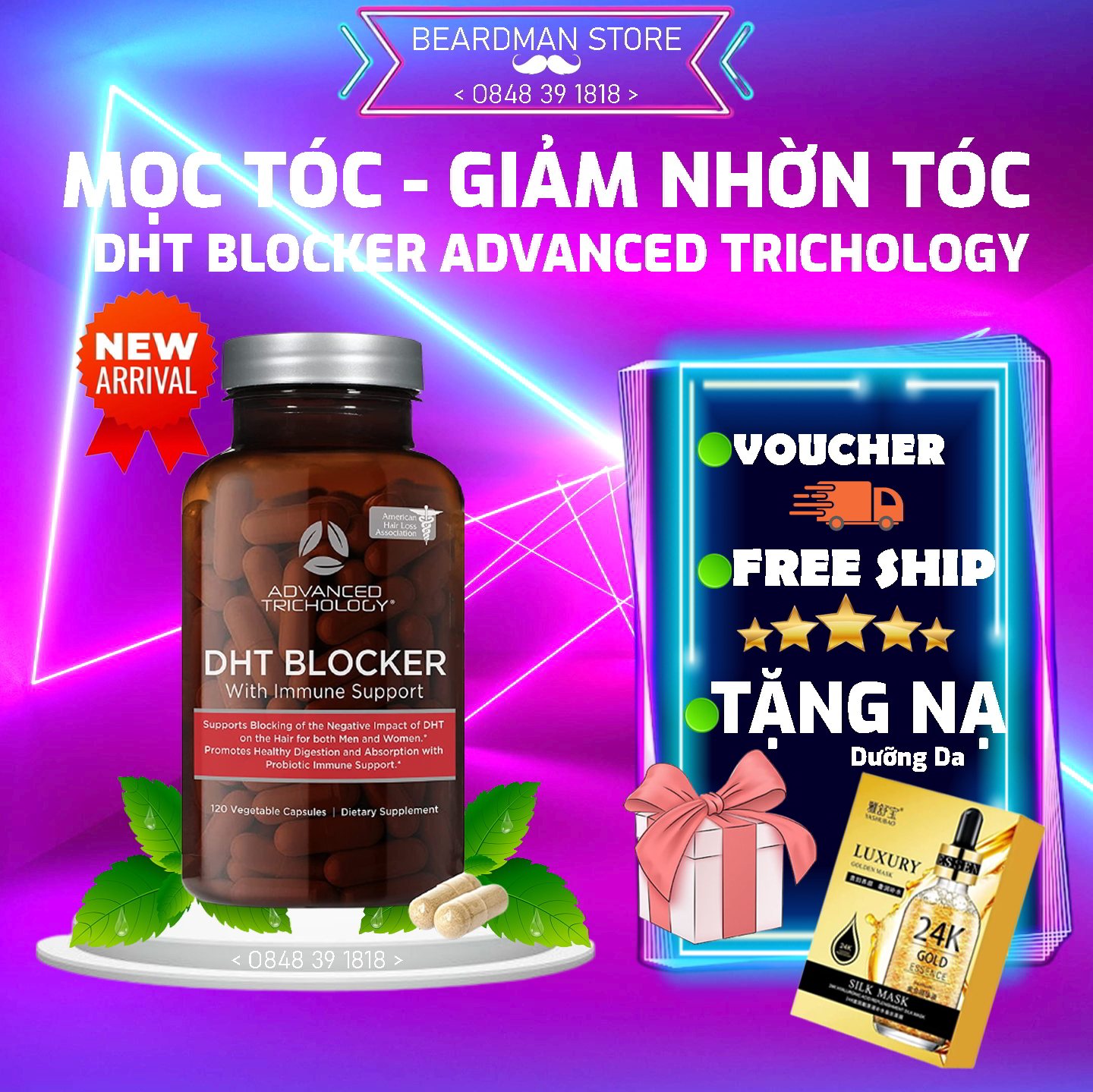 (Tặng khẩu trang) Viên Uống Mọc Tóc DHT Blocker Advanced Trichology Chống DHT - Mọc Tóc - Giảm Nhờn 