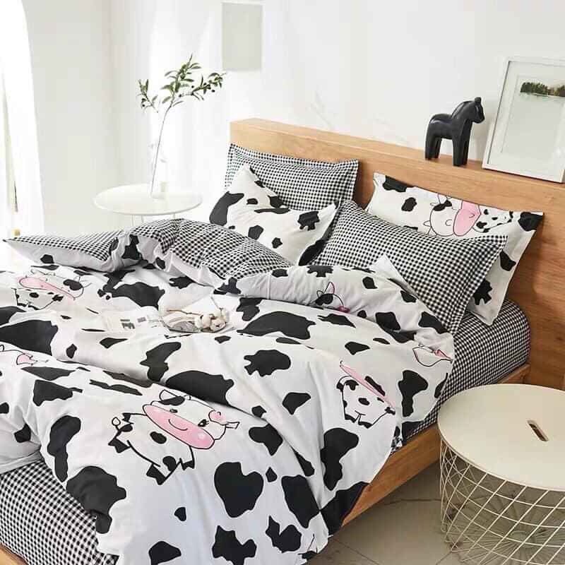 BỘ CHĂN GA GỐI PHONG CÁCH HÀN QUỐC MÀU TRẮNG CHÚ BÒ SƯÃ