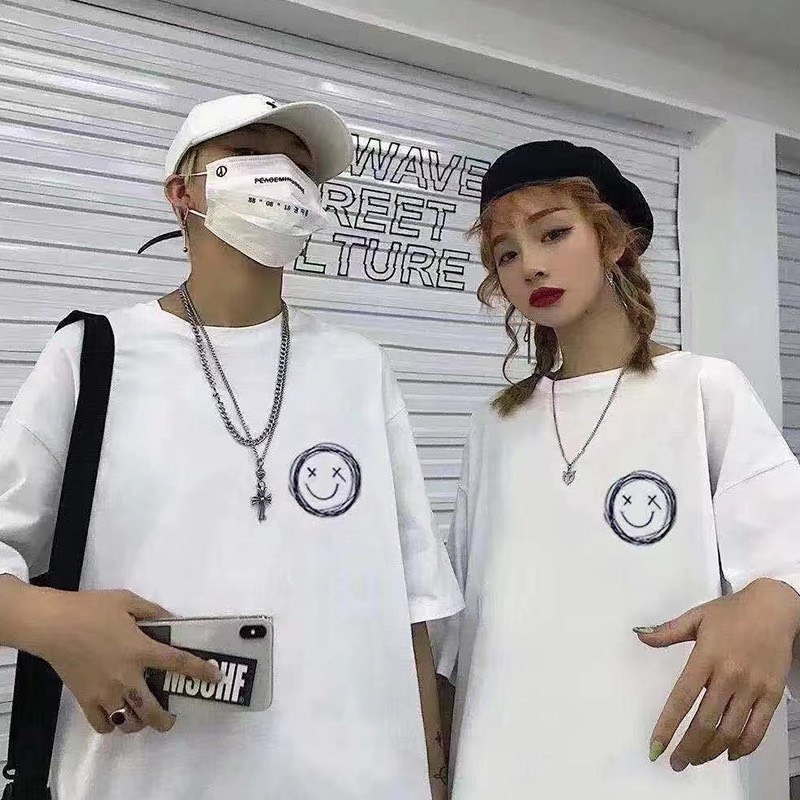 Áo đôi nam nữ mặt cười in hình nhỏ xinh