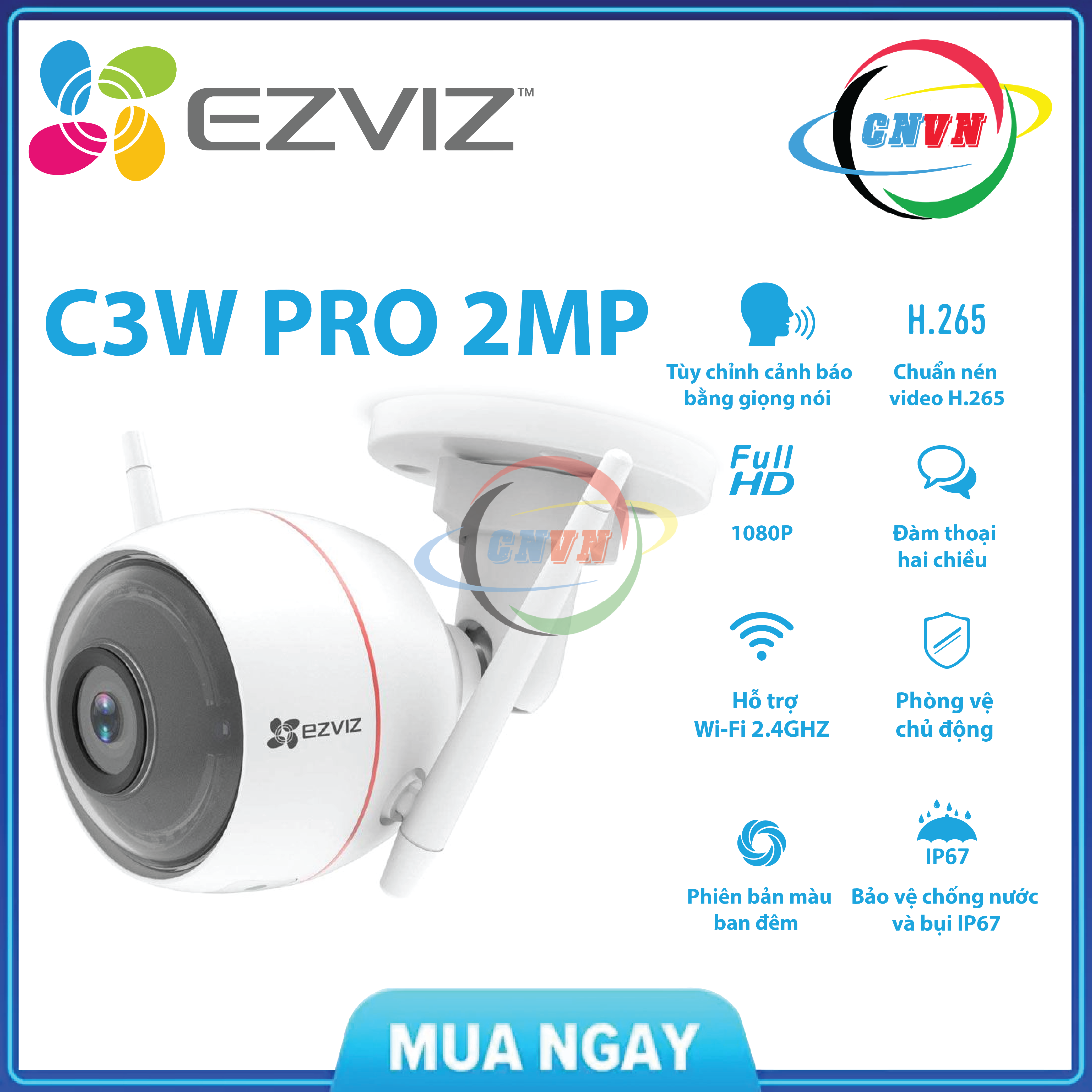 [NHÀ PHÂN PHỐI] Camera IP WIFI C3W Pro 2.0MP EZVIZ Có Màu Ban Đêm, Đàm Thoại 2 Chiều Thông Minh - Công Nghệ Việt Nam