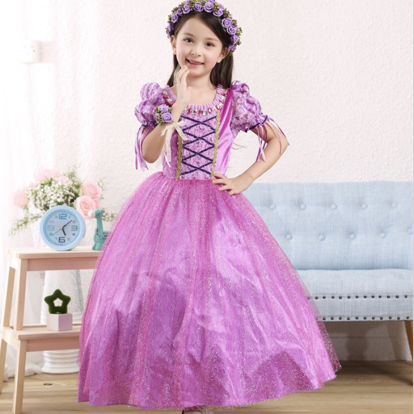 Ảnh thật - đầm công chúa rapunzel dài kèm găng tay