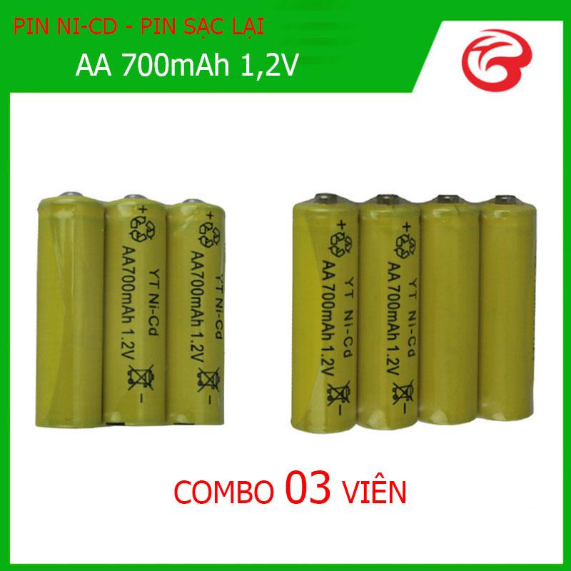 03 viên Pin sạc lại, pin Ni-cd AA 1,2V - 700mAh (03 viên pin tiểu)